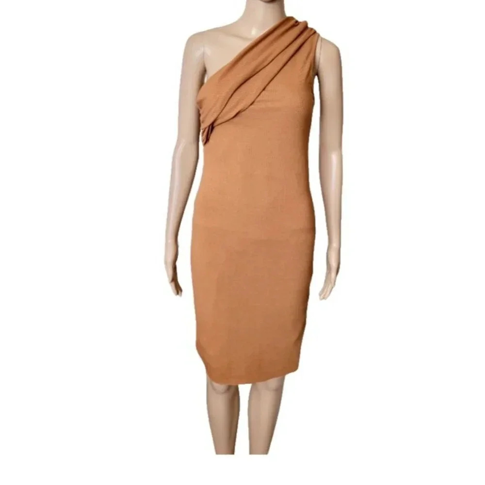 House Of Harlow 1960 Ribbed Knit One Shoulder Midi Bodycon Dress Size S - Picture 2 of 9